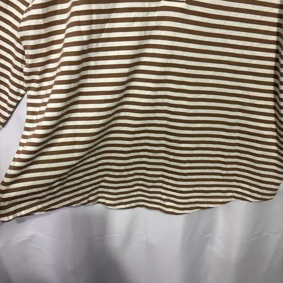 Lands End Polo Shirt Womens Brown White Stripe Long Sleeve Rugby Top 1X Preppy - Picture 5 of 8